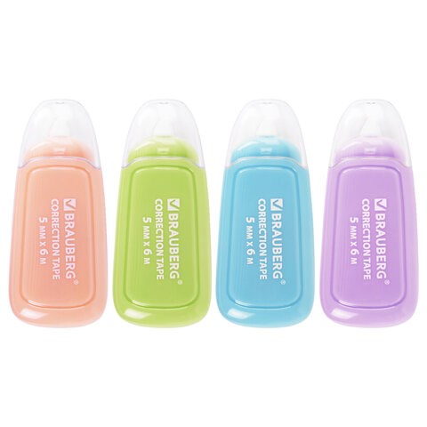 Корректирующая лента BRAUBERG COMPACT PLUS PASTEL, 5 мм х 6 м, корпус ассорти, блистер, 270551 270551