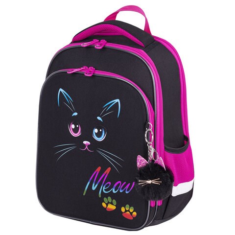 Ранец BRAUBERG QUADRO, 3 отделения, с брелоком, "Black cat", 37х28х18 см, 271358 271358 - фото 330140