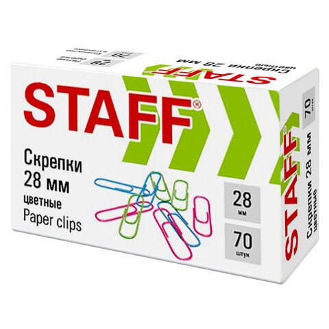 Скрепки STAFF 28 мм, цветные, 70 штук, 271708 271708
