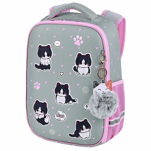 Ранец BRAUBERG LIGHT, 1 отделение, с брелоком, "Cat patches", плюшевые нашивки, 36х26х13 см, 272030 272030 - фото 330358