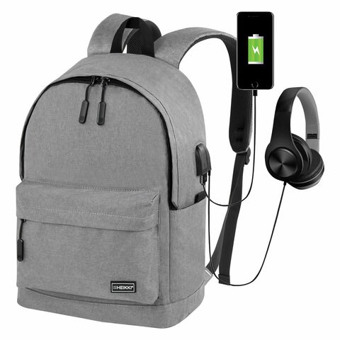 Рюкзак HEIKKI ACTIVE (ХЕЙКИ) универсалный, отд. для ноутбука, USB-порт, серый, 44х31х14 см, 272561 272561 - фото 330583