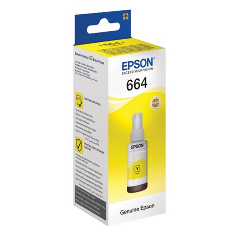 Чернила EPSON 664 (T6644) для СНПЧ Epson L100/L110/L200/L210/L300/L456/L550, желтые, ОРИГИНАЛЬНЫЕ, C13T66444A/498 360975 - фото 331732