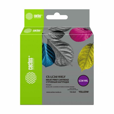 Картридж струйный CACTUS (CS-LC3619XLY) для Brother MFC-J2330DW/J3530DW/J3930D, желтый, ресурс 1500 страниц 363866 - фото 333344