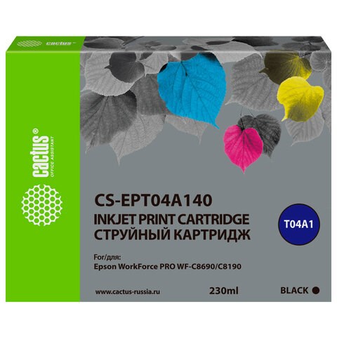 Картридж струйный CACTUS (CS-EPT04A140) для Epson WorkForce Pro WF-C8190 / WF-C8690, черный, 230 мл 364028 - фото 333438
