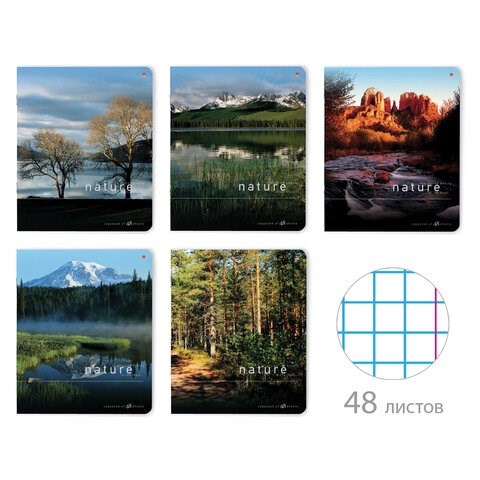 Тетрадь А5 48 л. АЛЬТ скоба, клетка, глянцевый лак, "Природа" (5 видов), 7-48-028 404119 - фото 334089