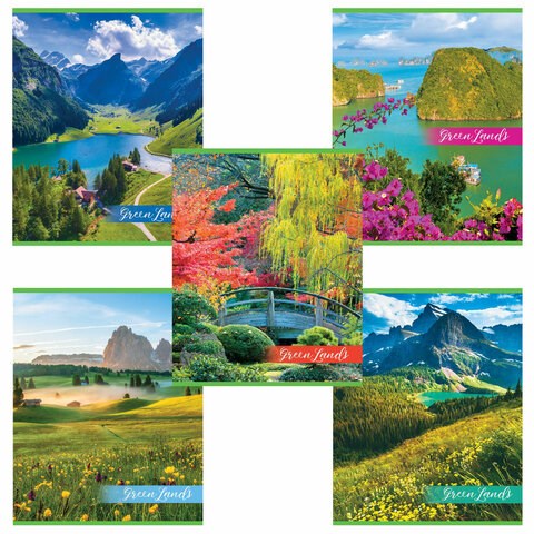 Тетрадь А5, 48 л., HATBER-ECO скоба, офсет №2 ЭКОНОМ, клетка, обложка мелованная бумага, GreenLand, 48Т5D1 404490