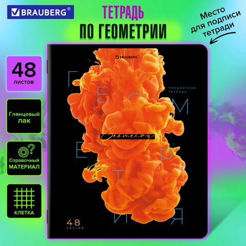 Тетрадь предметная PIGMENT 48 л., глянцевый УФ-лак, ГЕОМЕТРИЯ, клетка, подсказ, BRAUBERG, 404763 404763 - фото 334244