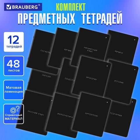 Тетради предметные, КОМПЛЕКТ 12 ПРЕДМЕТОВ, 48 л., матовая ламинация, BRAUBERG, "MINIMAL", 404831 404831 - фото 334280