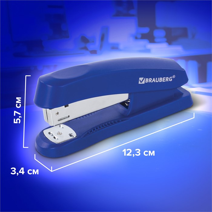 Степлер №24/6, 26/6 BRAUBERG "Standard+", до 30 листов, синий, 228609э 228609