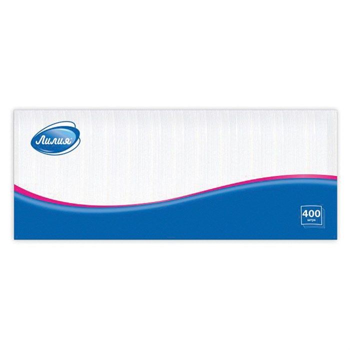 Салфетки бумажные 400 шт., 24х24 см, ЛИЛИЯ, белые, 100% целлюлоза 125253