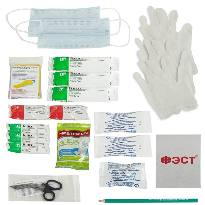 Аптечка первой помощи автомобильная, по приказу № 260н, ФЭСТ, тканевая сумка 631423