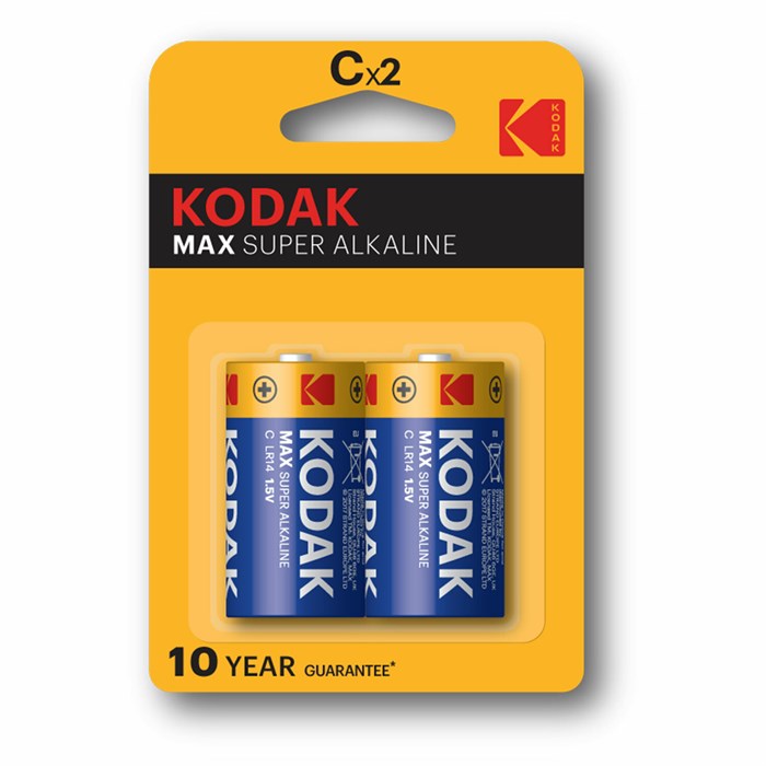 Батарейки алкалиновые КОМПЛЕКТ 2 шт., KODAK Max Super Alkaline, C (LR14, 14А), блистер 457380 - фото 337690