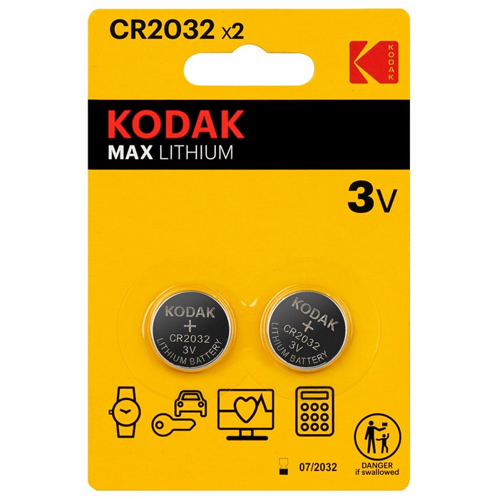 Батарейки литиевые KODAK Max Lithium CR2032 "таблетки, дисковые, кнопочные" КОМПЛЕКТ 2 шт., блистер 457374 - фото 337754