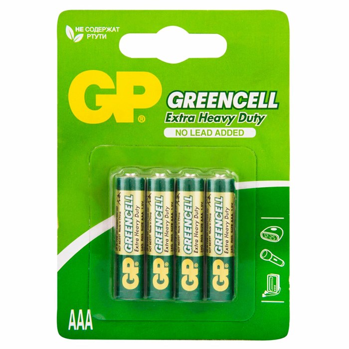 Батарейки КОМПЛЕКТ 4 шт., GP GreenCell AAA (R03, 24G), солевые, мизинчиковые, блистер, 24G-2CR4 457753 - фото 338001