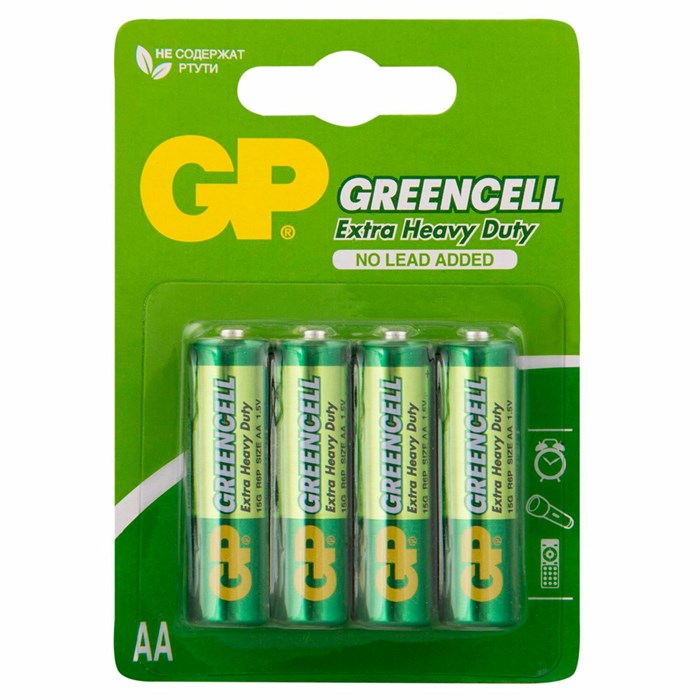 Батарейки КОМПЛЕКТ 4 шт., GP GreenCell AA (R6, 15G), солевые, пальчиковые, блистер, 15G-2CR4 457754 - фото 338005