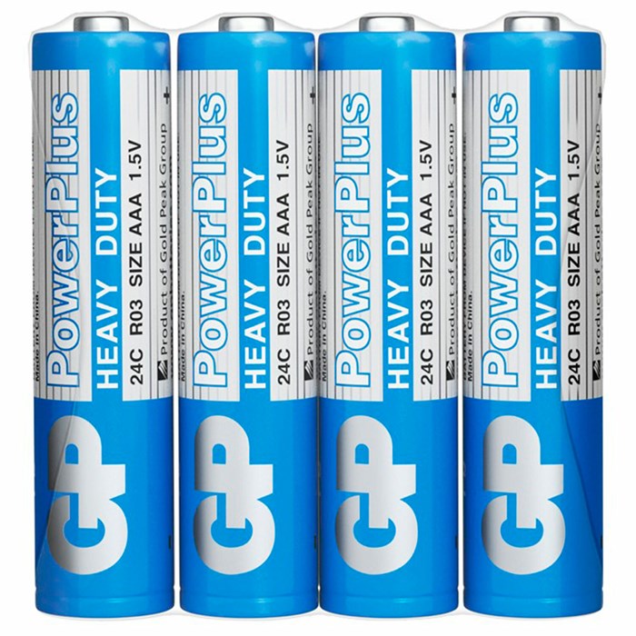 Батарейки КОМПЛЕКТ 4 шт., GP PowerPlus AAA (R03, 24G), солевые, мизинчиковые, в пленке, 24CEBRA-2S4 457756 - фото 338009