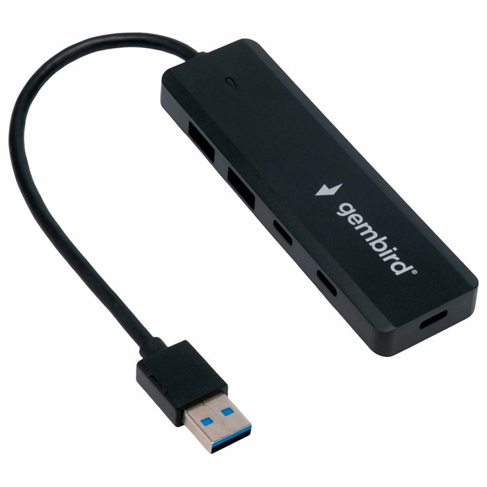Хаб USB 3.1, 2хUSB, 2хType-C, с дополнительным питанием (Type-C), кабель USB 19 см, черный, GEMBIRD UHB-C415 514213 - фото 338297