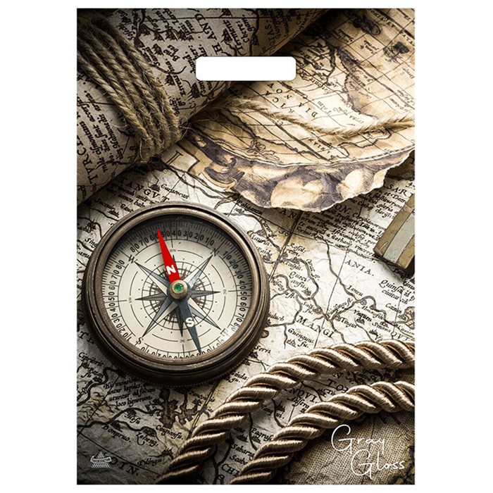 Пакет с вырубной ручкой ПВД, 40х31,5 см, "Грэй Глосс Карта", 50 мкм 701462