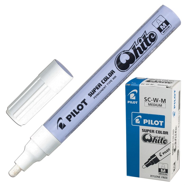 Маркер-краска лаковый (paint marker) PILOT, 2 мм, БЕЛЫЙ, круглый наконечник, алюминиевый корпус, SC-W-M 150831