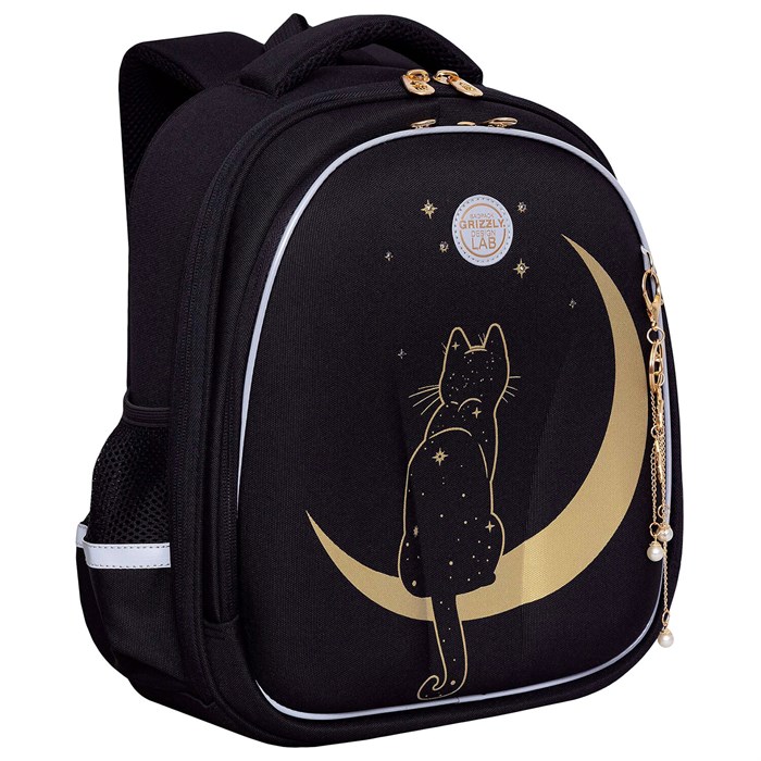 Ранец GRIZZLY анатомическая спинка, c брелоком, для девочек, "NIGHT CAT", 36х28х20 см, RAz-286-1/1 271188