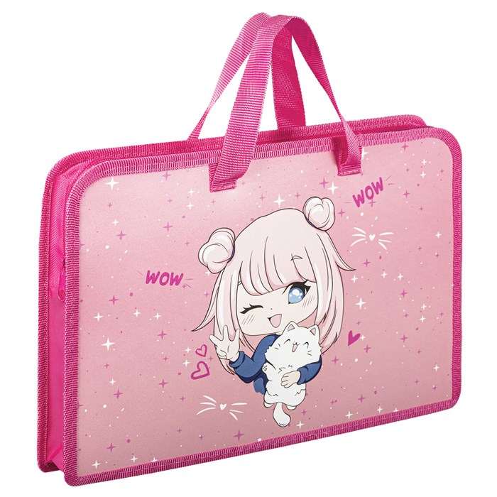 Папка на молнии с ручками ЮНЛАНДИЯ А4, 1 отделение, пластик, ширина 45 мм, "Anime Pals", 271457 271457