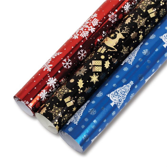 Бумага упаковочная подарочная С ЭФФЕКТАМИ новогодняя НАБОР 3 шт., "Xmas Pattern" 70х100 см, ЗОЛОТАЯ СКАЗКА, 591935 591935 - фото 352881