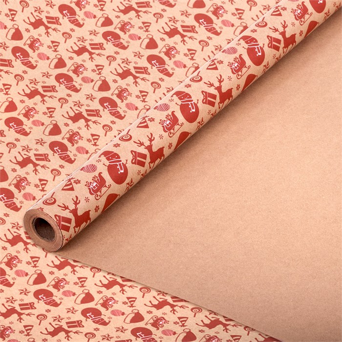 Бумага упаковочная подарочная крафт BIG SIZE новогодняя "Christmas Party", 0,7х10 м, ЗОЛОТАЯ СКАЗКА, 591947 591947
