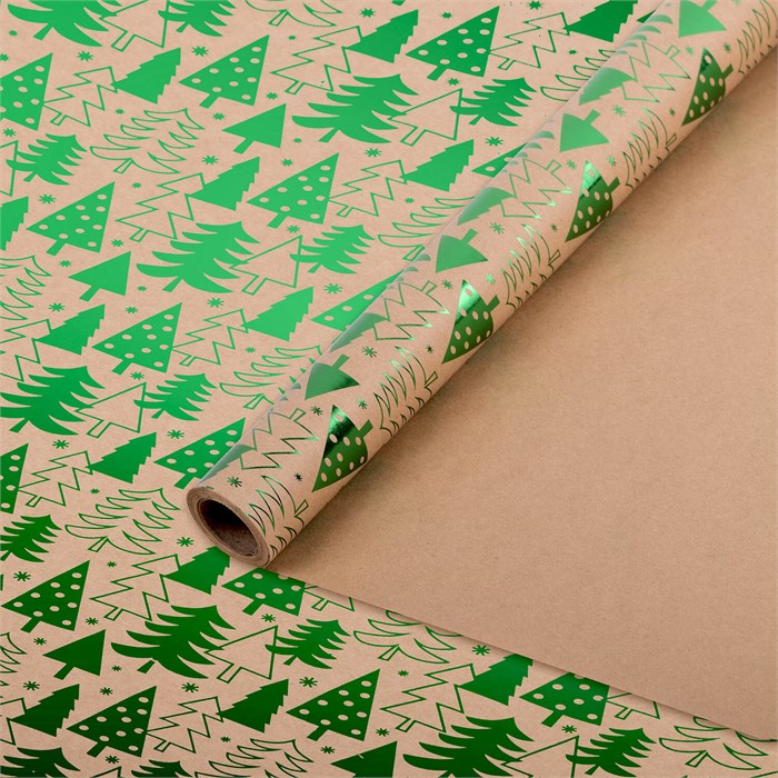 Бумага упаковочная подарочная крафт С ЭФФЕКТАМИ BIG SIZE новогодняя "Green Trees", 0,7х5 м, ЗОЛОТАЯ СКАЗКА, 591950 591950 - фото 352918