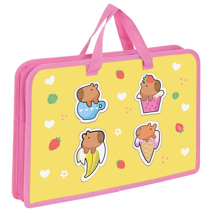 Папка на молнии с ручками ЮНЛАНДИЯ А4, 1 отделение, пластик, ширина 45 мм, "Capybaras", 272149 272149