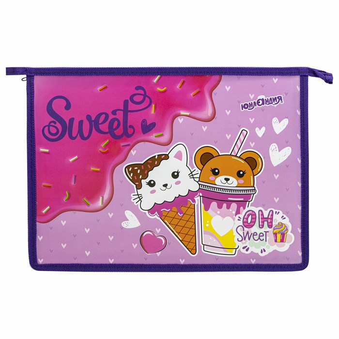 Папка для тетрадей ЮНЛАНДИЯ А4, 1 отделение, пластик, на молнии, "Candy friends", 272139 272139 - фото 355118