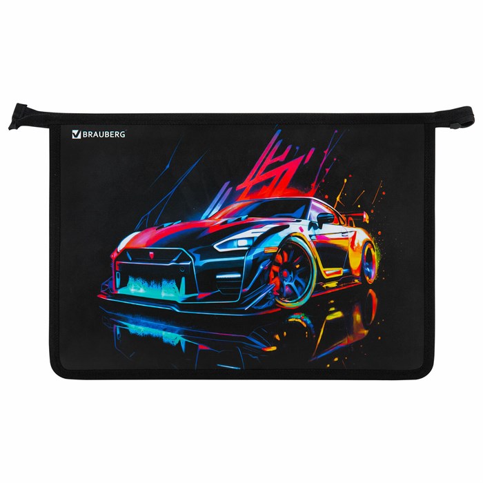 Папка для труда на молнии BRAUBERG А4, 2 отделения, органайзер, "Neon drift", 272213 272213 - фото 355261