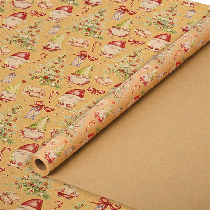 Бумага упаковочная крафт BIG SIZE новогодняя "XMAS Gnomes", 0,7х10 м, ЗОЛОТАЯ СКАЗКА, 592193 592193 - фото 356485
