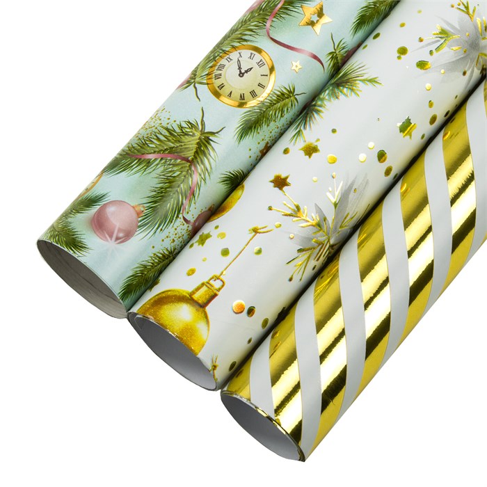 Бумага упаковочная новогодняя НАБОР 3 шт. "Golden XMAS", С ЭФФЕКТАМИ, 70х100 см, ЗОЛОТАЯ СКАЗКА, 592188 592188 - фото 356543