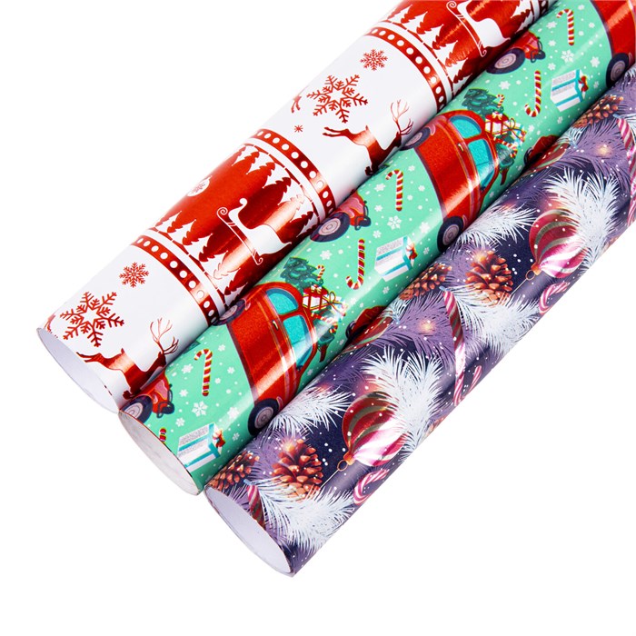 Бумага упаковочная новогодняя НАБОР 3 шт. "HoHo XMAS", С ЭФФЕКТАМИ, 70х100 см, ЗОЛОТАЯ СКАЗКА, 592191 592191 - фото 356572