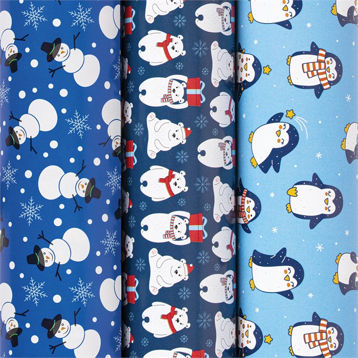 Бумага упаковочная новогодняя НАБОР 3 шт., "Snow Fun", 70х100 см, 3 дизайна, ЗОЛОТАЯ СКАЗКА, 592060 592060 - фото 356923