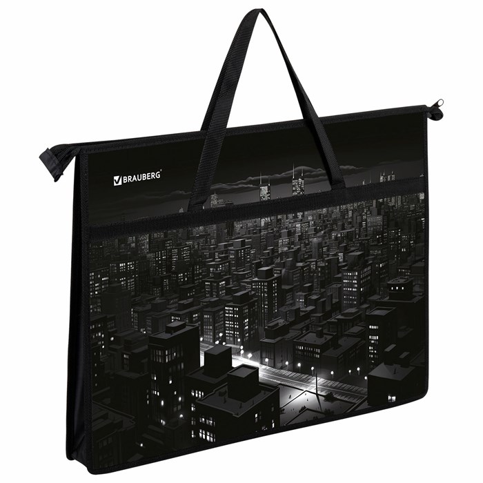 Папка для рисунков и чертежей с ручками BRAUBERG А3, пластик, молния сверху, "Night city", 273410 273410 - фото 358257