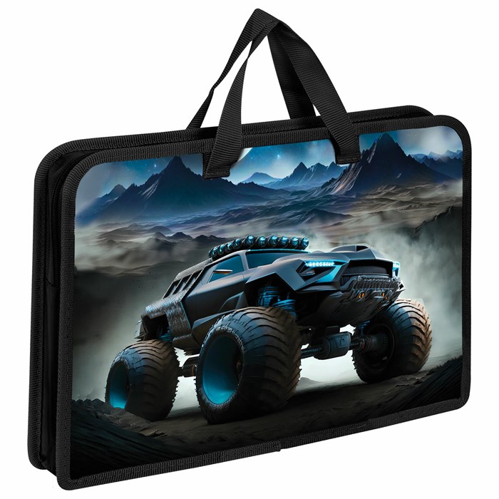 Папка на молнии с ручками ЮНЛАНДИЯ А4, 1 отделение, пластик, ширина 45 мм, "Space driver", 273360 273360