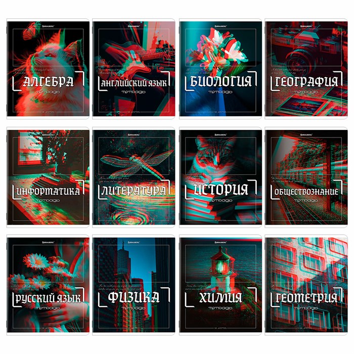 Тетради предметные, КОМПЛЕКТ 12 ПРЕДМЕТОВ, 48 л., глянцевый УФ-лак, BRAUBERG "GLITCH", 405170 405170 - фото 359828