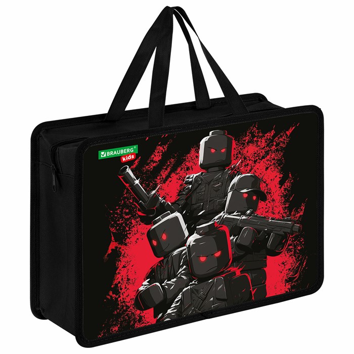 Папка на молнии с ручками BRAUBERG KIDS А4, 1 отделение, пластик, 100 мм, "Terrible fighters", 273377 273377