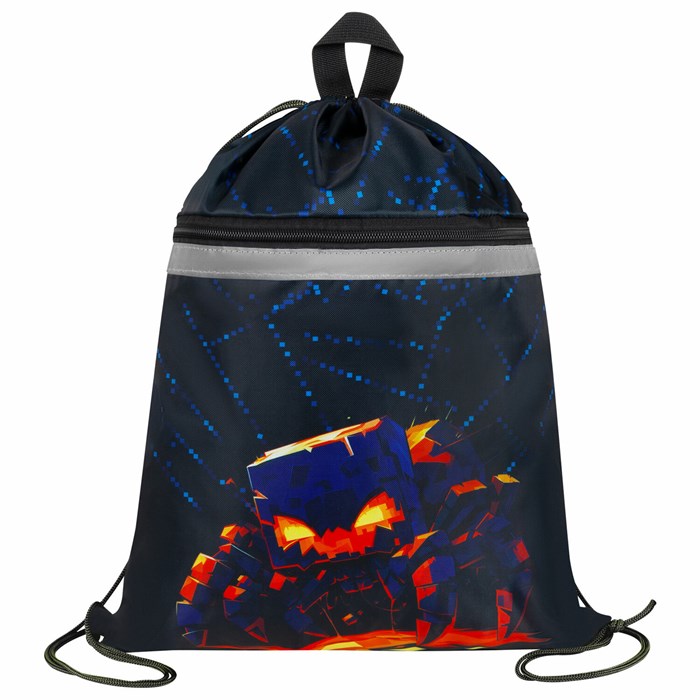 Мешок для обуви BRAUBERG, с петлей, светоотражающая полоса, 2 отделения, 46х36 см, "Fire spider", 273450 273450