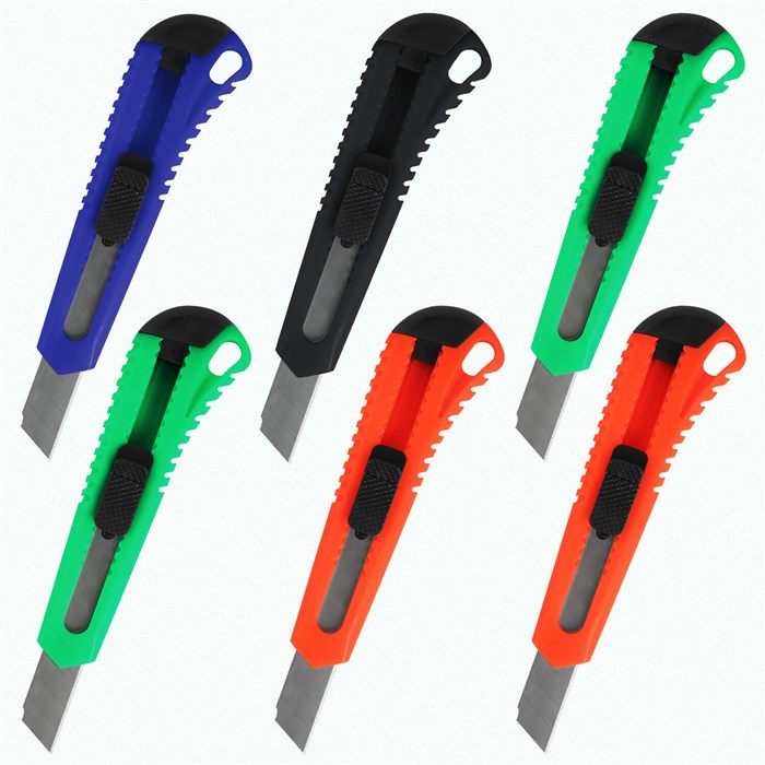 Нож канцелярский 18 мм, КОМПЛЕКТ "5 шт. + 1 шт. В ПОДАРОК", фиксатор, блистер, BRAUBERG "Classic", 238773 238773