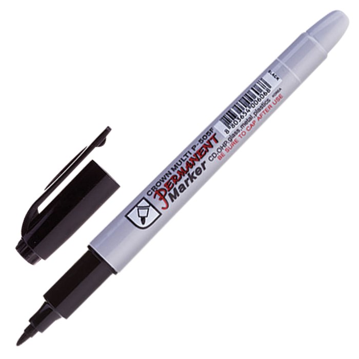 Маркер перманентный CROWN Multi Marker Super Slim, ЧЕРНЫЙ, тонкий, 1 мм, P-505F 151548 - фото 36848