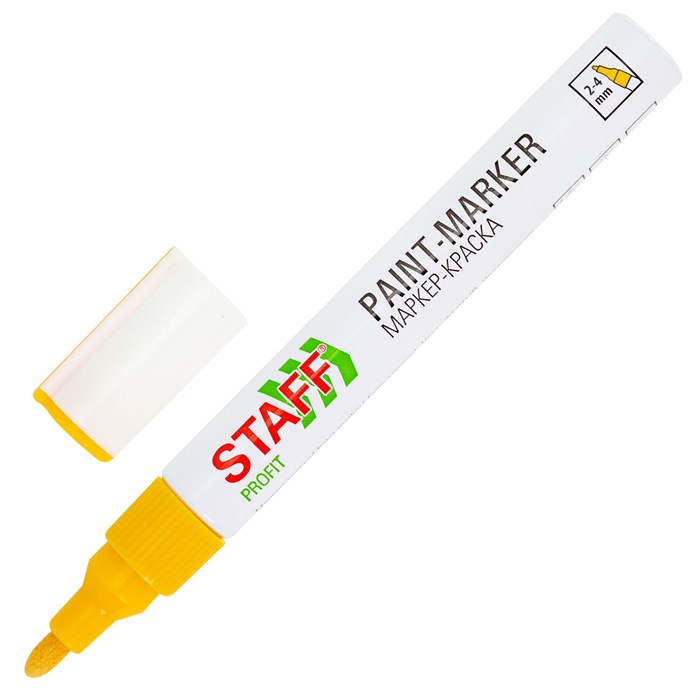 Маркер-краска лаковый (paint marker) 2-4 мм, ЖЕЛТЫЙ, НИТРО-ОСНОВА, STAFF PROFIT, для любых поверхностей, 152583 152583 - фото 369020