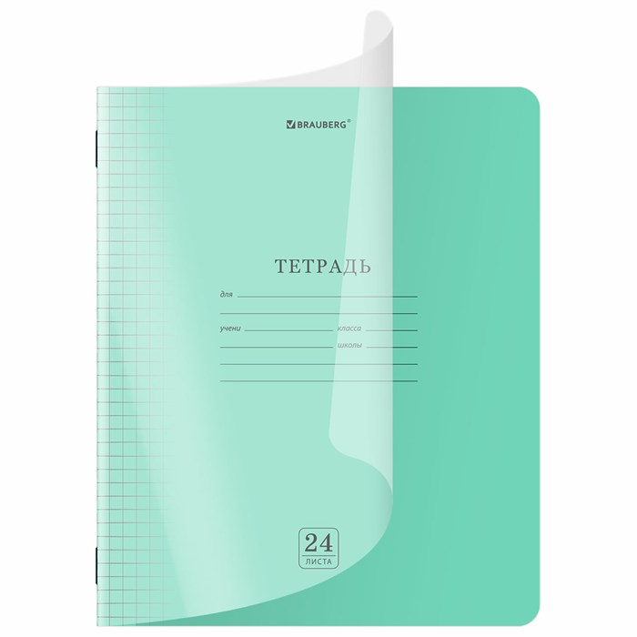 Тетрадь обложка пластик (прозрачный) 24 л,. клетка, BRAUBERG "Smart Cover", ЗЕЛЕНАЯ, 405034 405034 - фото 369955