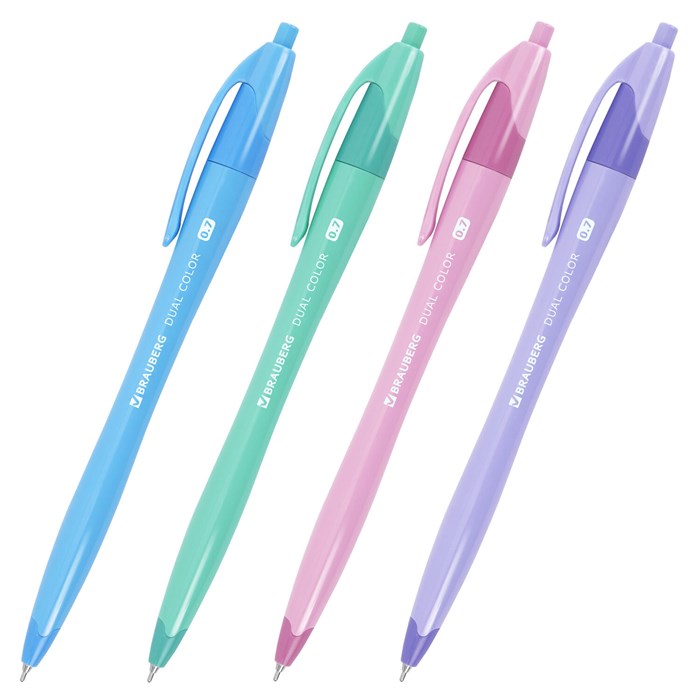 Ручка шариковая автоматическая масляная BRAUBERG "DUAL COLOR", СИНЯЯ, игольчатый наконечник 0,7 мм, линия письма 0,35 мм, 144327 144327 - фото 371141