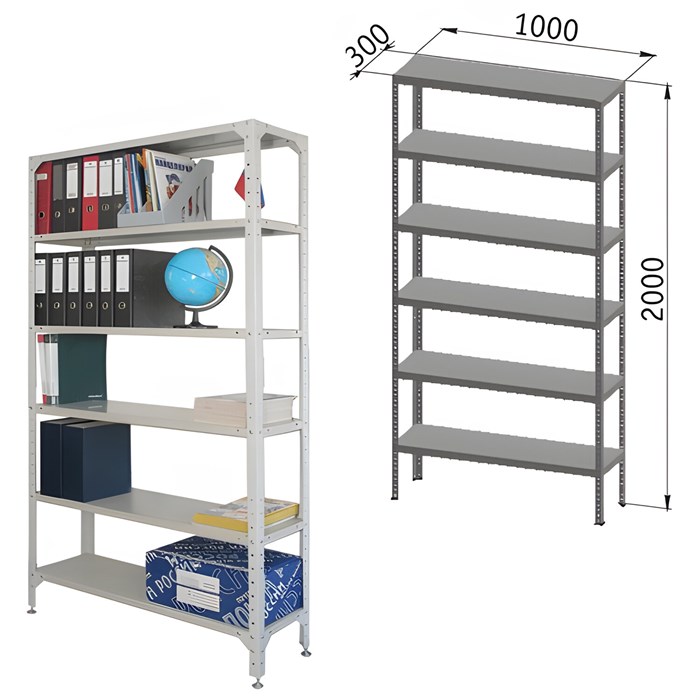 Стеллаж металлический "УНИВЕРСАЛ", 2000х1000х300 мм, УСИЛЕННЫЕ СТОЙКИ, 6 полок, регулируемые опоры, 290144 290144