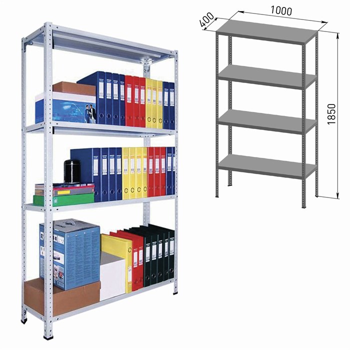 Стеллаж металлический ПРАКТИК "MS", 1850х1000х400 мм, 4 полки 290959