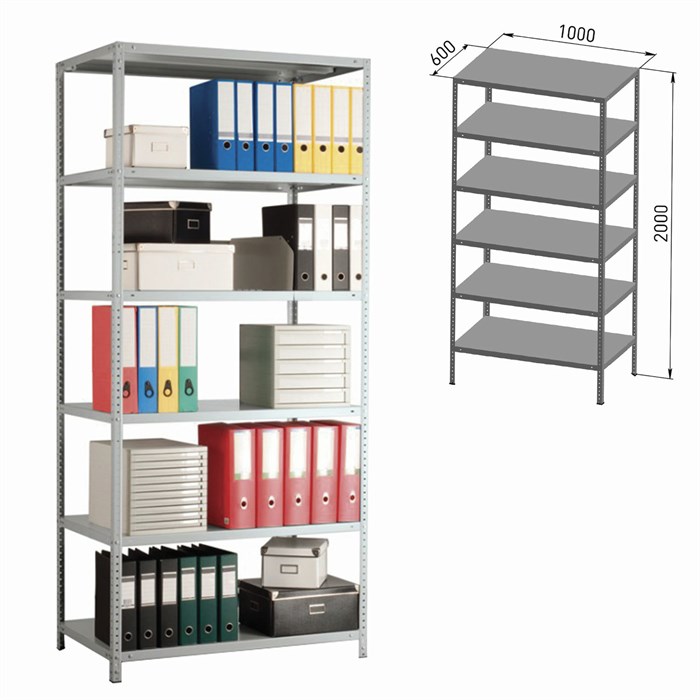 Стеллаж металлический ПРАКТИК "MS", 2000х1000х600 мм, 6 полок 290962