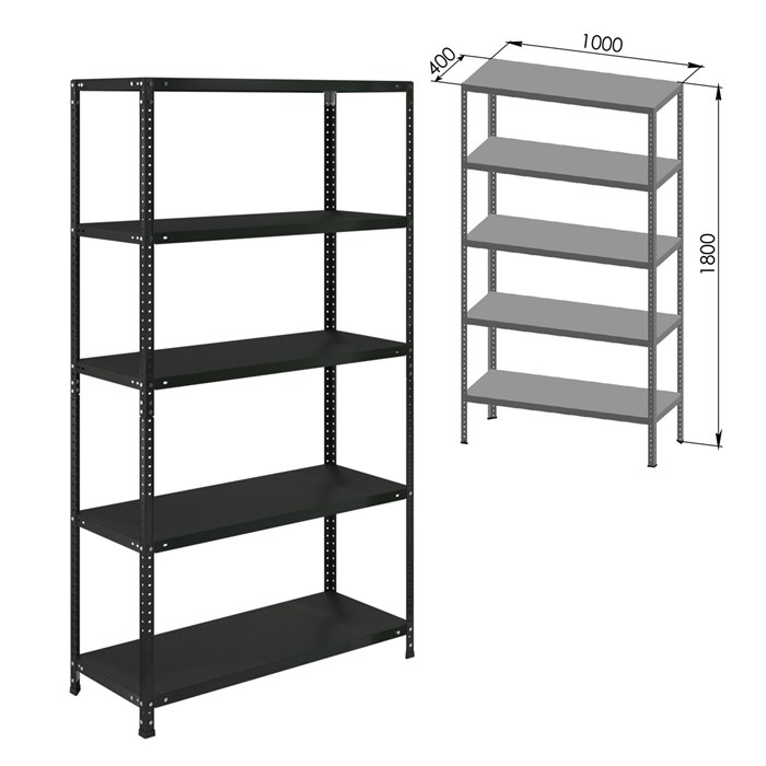 Стеллаж металлический BRABIX "ГРАФИТ MS KD-180/40-5", лофт, 1800х1000х400 мм, 5 полок, 291269 291269
