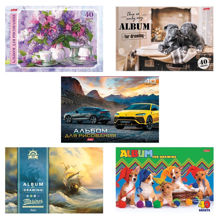 Альбом для рисования, А4, 40 листов, скоба, обложка картон, HATBER, 205х290 мм, "Ассорти", 051869, 40А4В 104841